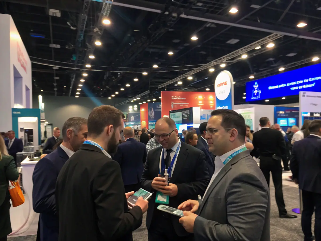 An image depicting a networking event at a FinTech conference, with attendees exchanging business cards and engaging in conversations, highlighting the importance of professional connections.